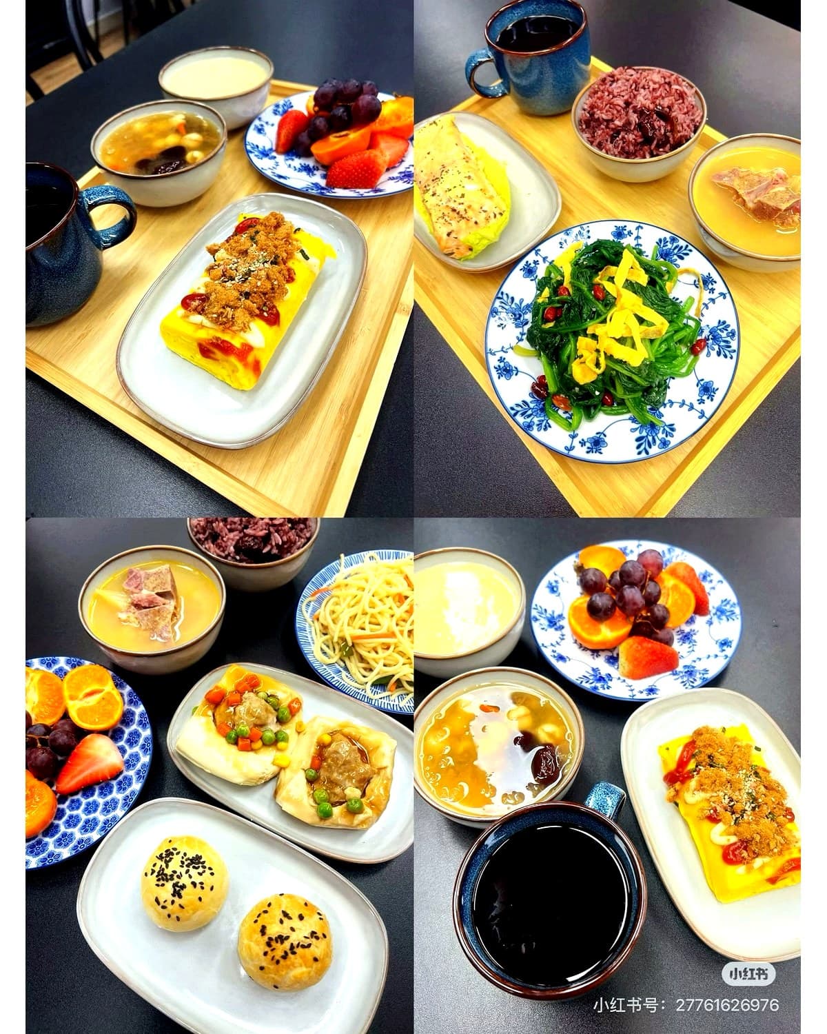Jiahua postpartum daily meal combination with main meals, soups, fruit, and snacks